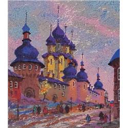 Anatal Krasnyansky (20th Century) Russian, MOSCOW SUNSET, screenprint, signed in pencil printer...