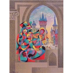 Anatal Krasnyansky (20th Century) Russian, THE LUTE PLAYER, screenprint, signed in pen artist’s...
