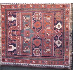 Kordish School, Semi-antique rug, hand-woven, hand-dyed, 43 x 40”. $1000/2000...
