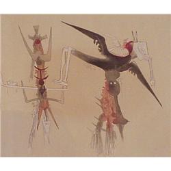 Wilfredo Lam (1902-1982) Cuban, SANS TITRE (plate 4), color aquatint etching, signed in pencil,...