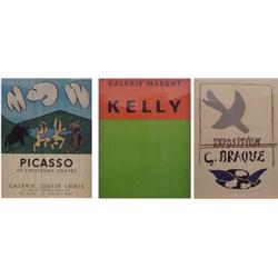Posters: Picasso, Braque, & Kelly (three), PICASSO, 45 LINOLEUMS GRAVES, 1960, color lithograph...