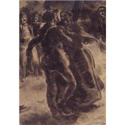 Jules Karl Rauschert (1896-1975) American, COUNTRY DANCERS, gouache on paper, 7 x 4 ¾”, framed...