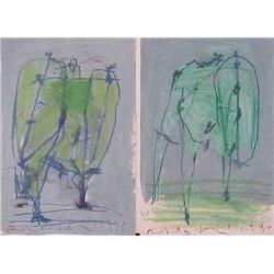 Roberto Sguazzi (b. 1965) Italian (two), BLUE GUARDIAN ON GREEN; GREEN GUARDIAN ON BLUE, 1998,...