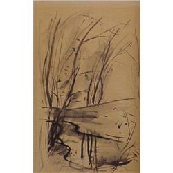 attributed Luigi Spazzapan (1890-1958) Italian, BOSCO, ink wash on paper, mounted to board, 24...