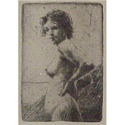 Dwight Sturges (1874-1940) American, THE MODEL, etching, signed in pencil, image 3 x 2”, framed...