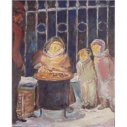 Paul Szaba (20th Century), ROASTING CHESTNUTS, 1982, oil painting on canvas, 32 x 26”, signed a...