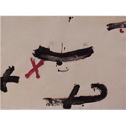 Antonio Tapies (b. 1923) Spanish, ESPAI AMB SIGNES, 1976, color carborundun gravure with flocag...