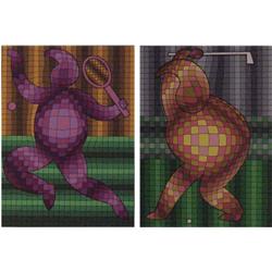 Victor Vasarely (1908-1997) Hungarian (two), GOLFER; TENNIS PLAYER, two color screenprints, eac...