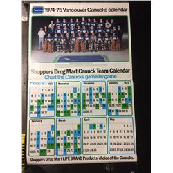 1974-75 SHOPPERS DRUG MART VANCOUVER CANUCKS TEAM CALENDAR