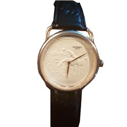 Unique Hermes Arceau Promenade de Longchamp Quartz Watch with Special White Dial Wristwatch