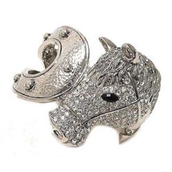 Horse Silver Plated Bangle Bracelet Hinged Bling Crystal Metal