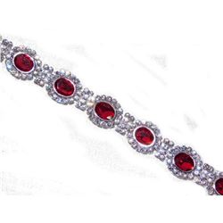 Glamorous Sparkling Party Silver Clear & Red Ruby Rhinestone Crystal Bracelet