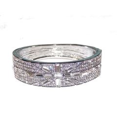 Clear Cubic Zircon Baguette Cut Silver Bracelet