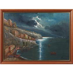 Moiriossy, "Night Scene On The Riviera," Oil On Canvas