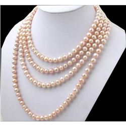 Fabulous, 100 Inch - 14 kt. gp Clasp AA 7-8mm Pink Akoya Cultured Pearl Necklace