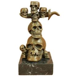 Signed Original Skull Skulls Sword Home Office Decor Bronze Sculpture Statue