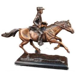 Signed PJ Mene French Soldier on Horse Bronze Marble Sculpture Statue Figure