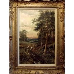 Signed Early 20thc Oil Painting, British Sunset Landscape