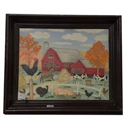 Signed C. Alderman Farm Scene On Board