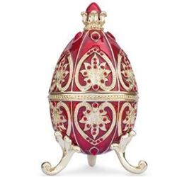 4.5" Red Royal Crown Enameled Faberge Inspired Easter Egg