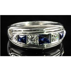 Platinum Brilliant Cut Natural Blue Sapphires And Diamonds Ladies Ring