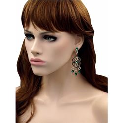18k Gold Plated Gp Green Crystal Rhinestone Chandelier Drop Dangle Earrings