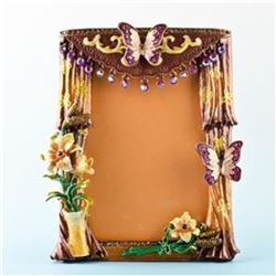 5.5" x 4.5" Curtains with Butterfly and Flowers Russian Antique Style Faberge Picture Frame