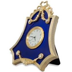 4'' Faberge Royal Blue Guilloche Enamel Russian Antique Style Clock Frame