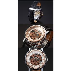 Vintage Rose Gold Mens Skeleton Mechanical Wrist Watch