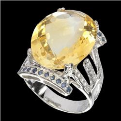 Yellow Citrine, Sapphire & Sterling Cocktail Ring