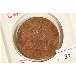 1857 BANK OF UPPER CANADA 1 PENNY BANK TOKEN