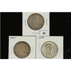 1952-D,54 & 58 FRANKLIN HALF DOLLARS