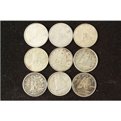 9 ASSORTED CANADA SILVER 10 CENTS