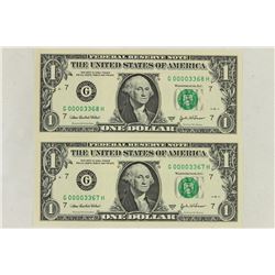 2-2003-A $1 FRN'S LOW CONSECUTIVE SERIAL 'S UNC