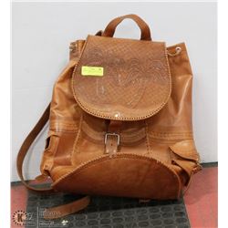 LARGE HANDMADE LEATHER BACK PACK - 18" H X 17"W