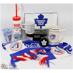 A COLLECTION LEAFS/BLUEJAYS ITEMS