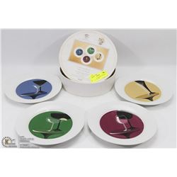 SET OF FOUR 8" RETRO COCKTAIL APPETIZER PLATES