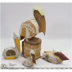 LOT OF 4 WOODEN PELICANS