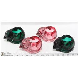 LOT OF 4 HEAVY GLASSES CAT SHAPED CANDLE HOLDERS