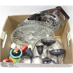 ESTATE BOX OF SERVING WARE SILVER PLATED