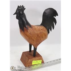 CARVED WOOD AND METAL ROOSTER