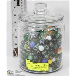 VINTAGE MARBLES  IN VINTAGE STYLE APOTHECARY JAR.