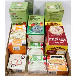 FLAT OF BOXES OF NEW MASON JAR SNAP LIDS AND CAPS.