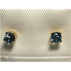 14 KT GOLD GENUINE BLUE TOPAZ EARRINGS (3MM)