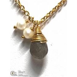 SILVER GOLD PLATED LABRADORITE AND PEARL