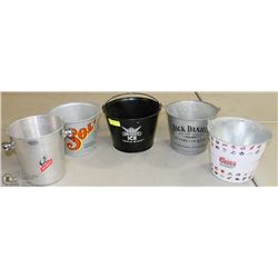 5 VARIOUS SIZE ICE BUCKETS - SMIRNOFF, HENKEL,