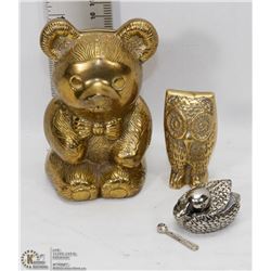 HEAVY SOLID BRASS PIGGY BANK AND BRASS FIGURES