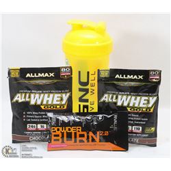 NEW SHAKER CUP/ W 2 ALLMAX CHOCOLATE PROTEIN