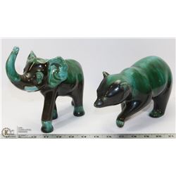 BLUE MOUNTAIN POTTERY GRIZZLY BEAR & ELEPHANT.