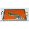 Image 1 : VINTAGE PEACOCK REVERSE PAINTED SERVING TRAY